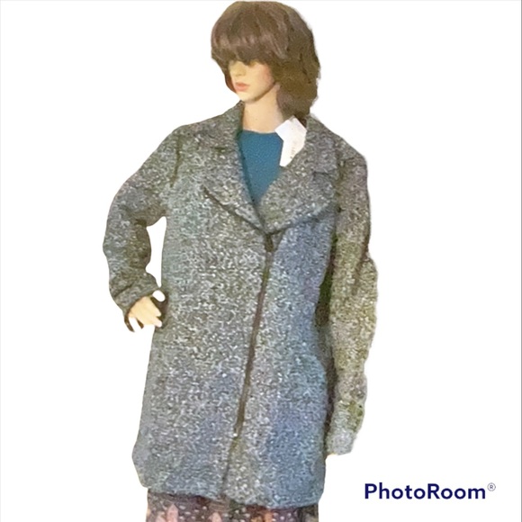 NWT JUSTFAB Blk/gray Tweed zippered pea coat with pockets XXL - Picture 1 of 8